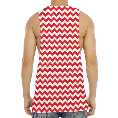 Red And White Chevron Pattern Print Men's Muscle Tank Top