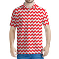 Red And White Chevron Pattern Print Men's Polo Shirt