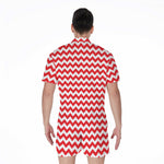 Red And White Chevron Pattern Print Men's Rompers