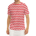 Red And White Chevron Pattern Print Men's Short Sleeve Rash Guard