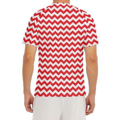 Red And White Chevron Pattern Print Men's Short Sleeve Rash Guard