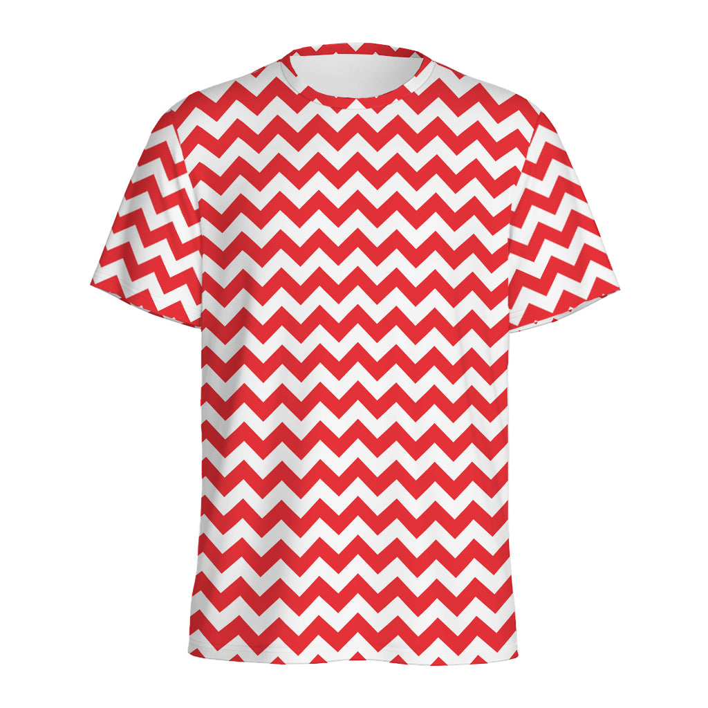 Red And White Chevron Pattern Print Men's Sports T-Shirt