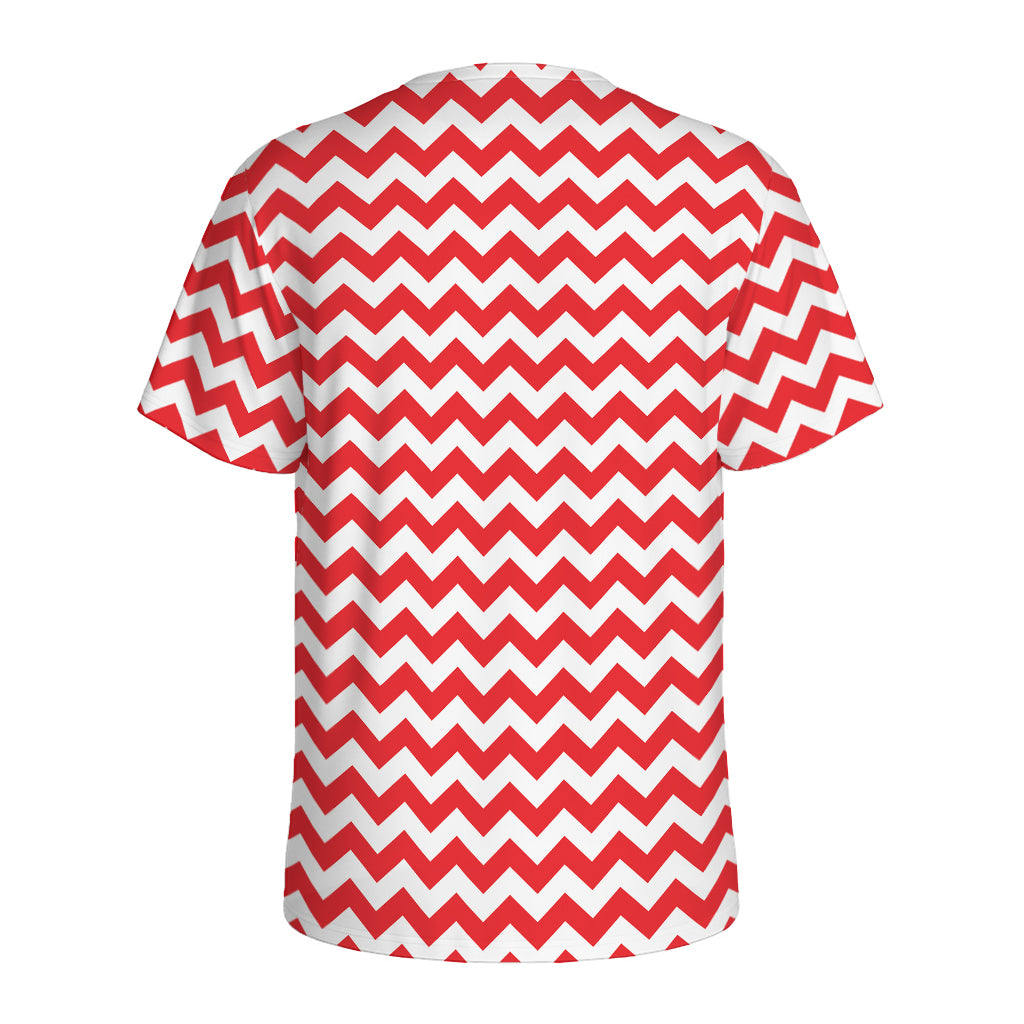 Red And White Chevron Pattern Print Men's Sports T-Shirt