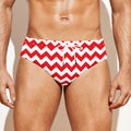 Red And White Chevron Pattern Print Men's Swim Briefs