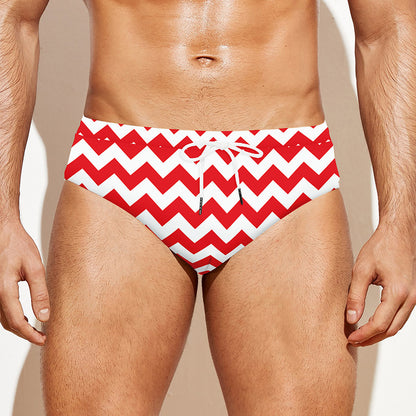 Red And White Chevron Pattern Print Men's Swim Briefs