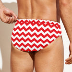 Red And White Chevron Pattern Print Men's Swim Briefs