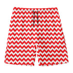 Red And White Chevron Pattern Print Men's Swim Trunks
