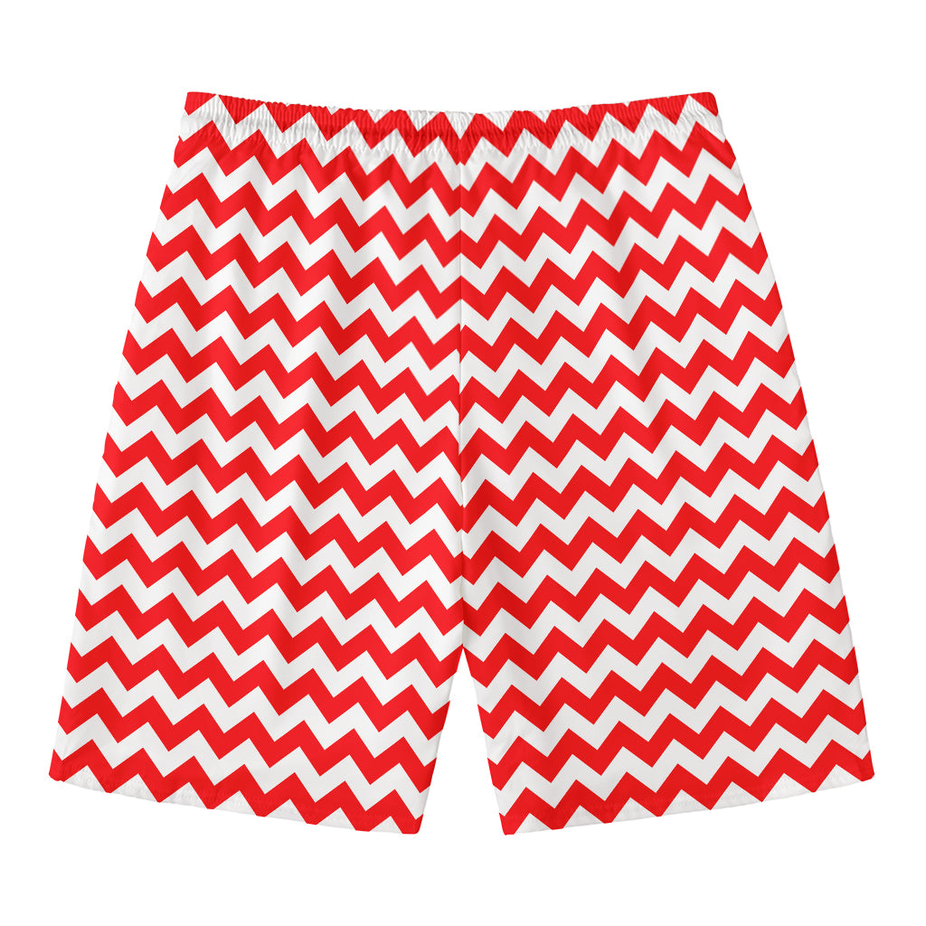 Red And White Chevron Pattern Print Men's Swim Trunks
