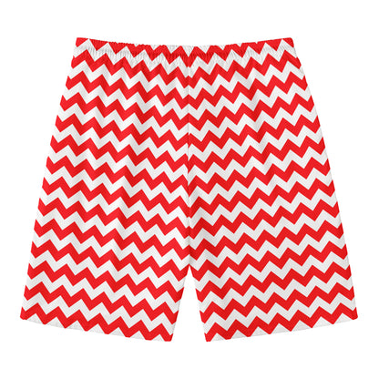 Red And White Chevron Pattern Print Men's Swim Trunks