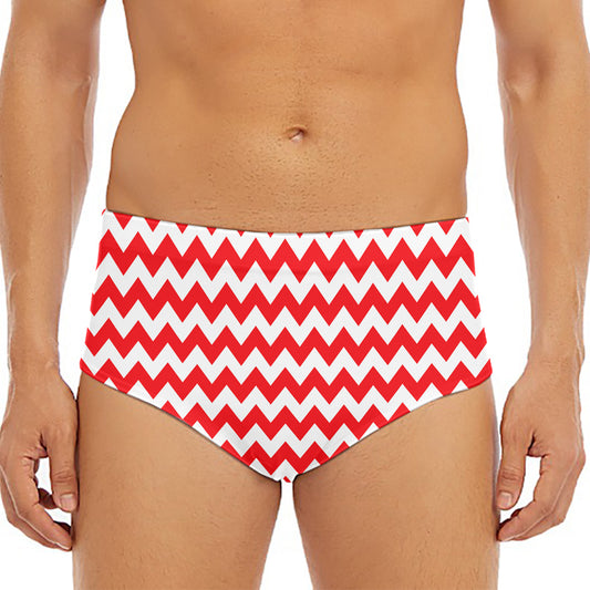 Red And White Chevron Pattern Print Men's Triangle Swim Briefs