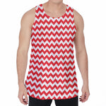 Red And White Chevron Pattern Print Men's Velvet Tank Top