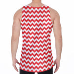 Red And White Chevron Pattern Print Men's Velvet Tank Top