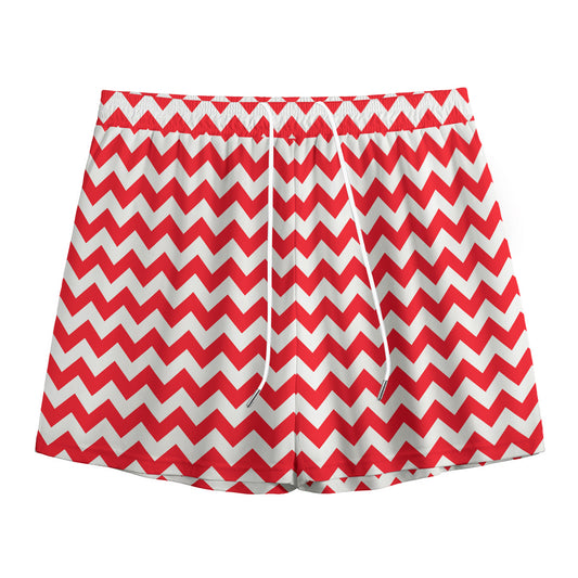 Red And White Chevron Pattern Print Mesh Shorts