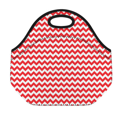 Red And White Chevron Pattern Print Neoprene Lunch Bag