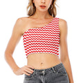 Red And White Chevron Pattern Print One Shoulder Crop Top