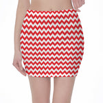 Red And White Chevron Pattern Print Pencil Mini Skirt