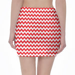 Red And White Chevron Pattern Print Pencil Mini Skirt
