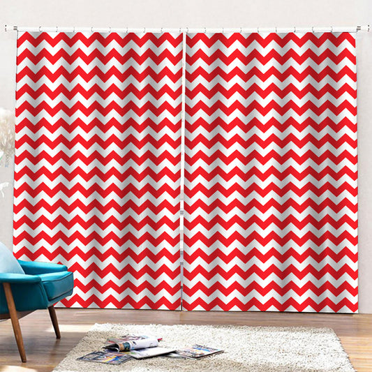 Red And White Chevron Pattern Print Pencil Pleat Curtains