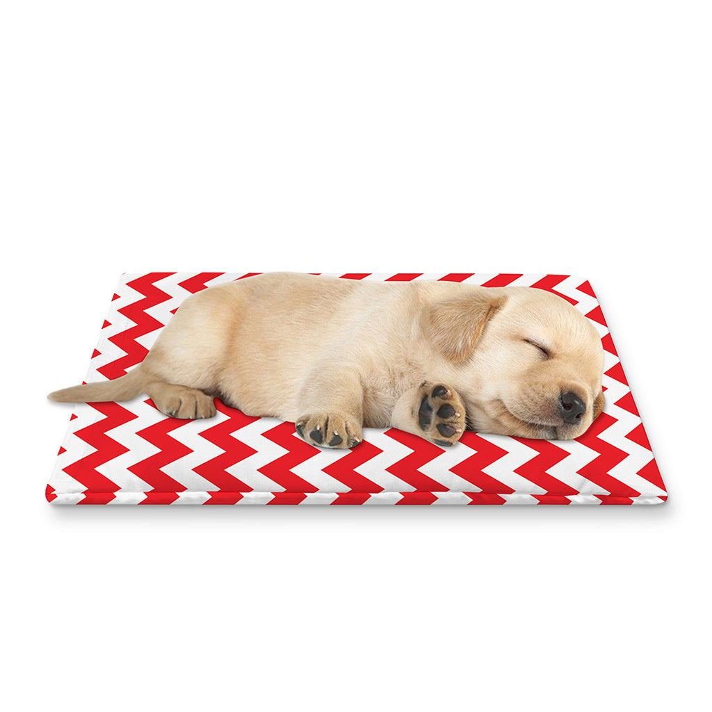 Red And White Chevron Pattern Print Pet Cooling Mat Cover