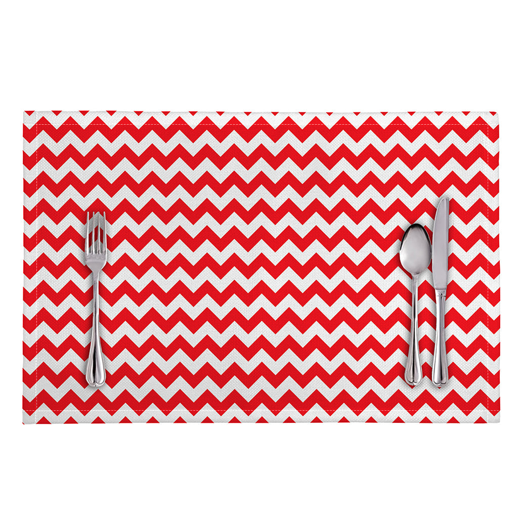 Red And White Chevron Pattern Print Placemat