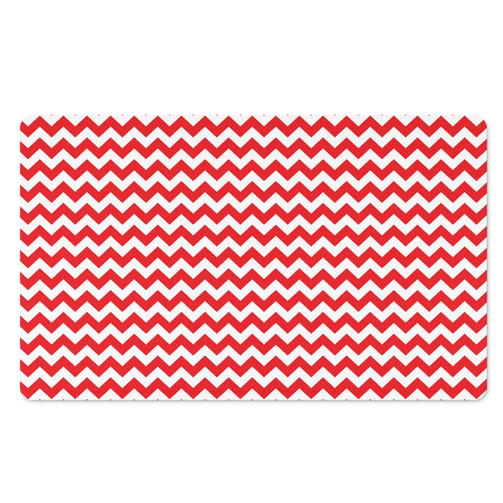Red And White Chevron Pattern Print Polyester Doormat