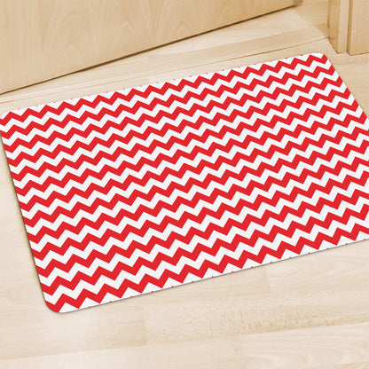 Red And White Chevron Pattern Print Polyester Doormat