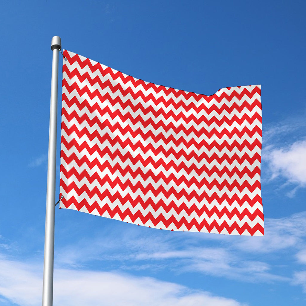 Red And White Chevron Pattern Print Polyester Flag
