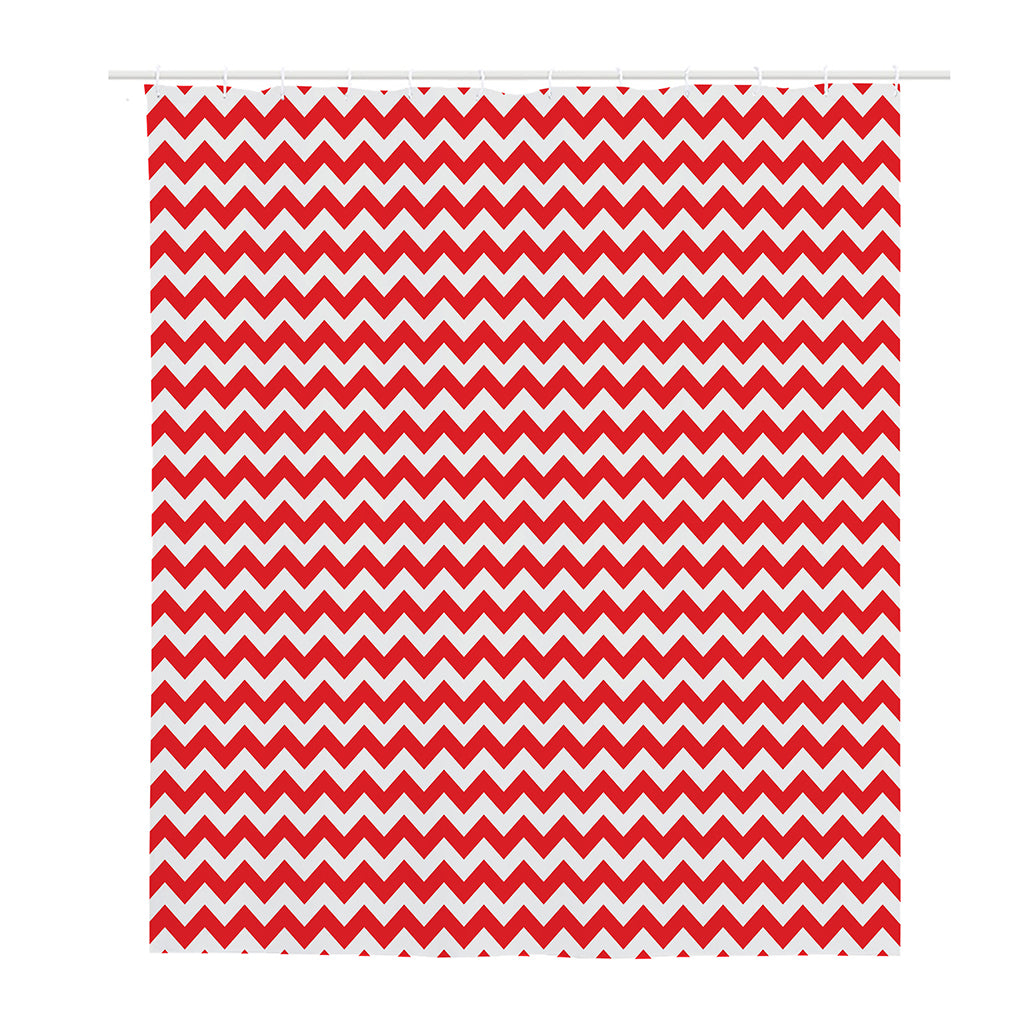 Red And White Chevron Pattern Print Polyester Shower Curtain