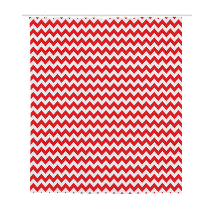 Red And White Chevron Pattern Print Polyester Shower Curtain