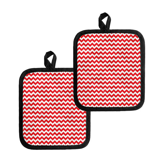 Red And White Chevron Pattern Print Pot Holders