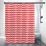 Red And White Chevron Pattern Print Premium Shower Curtain