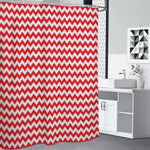 Red And White Chevron Pattern Print Premium Shower Curtain