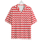 Red And White Chevron Pattern Print Rayon Hawaiian Shirt