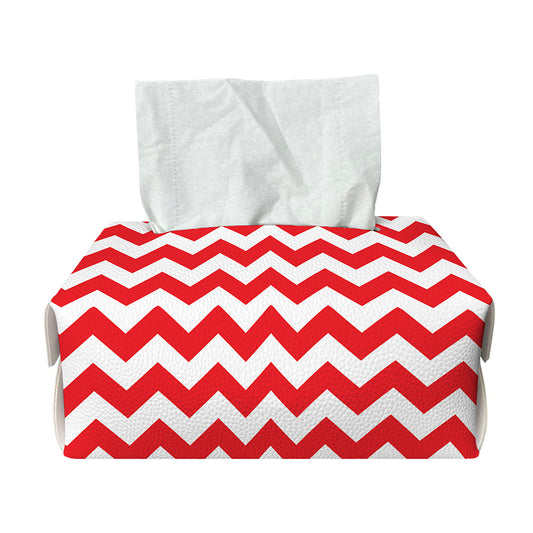 Red And White Chevron Pattern Print Rectangle Tissue Box Cover