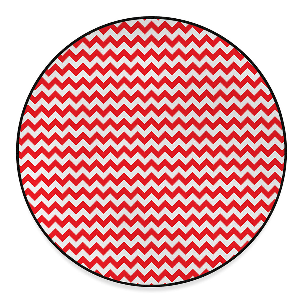 Red And White Chevron Pattern Print Round Floor Mat