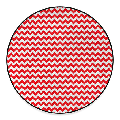 Red And White Chevron Pattern Print Round Floor Mat