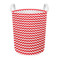 Red And White Chevron Pattern Print Round Laundry Basket