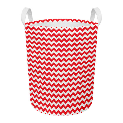 Red And White Chevron Pattern Print Round Laundry Basket