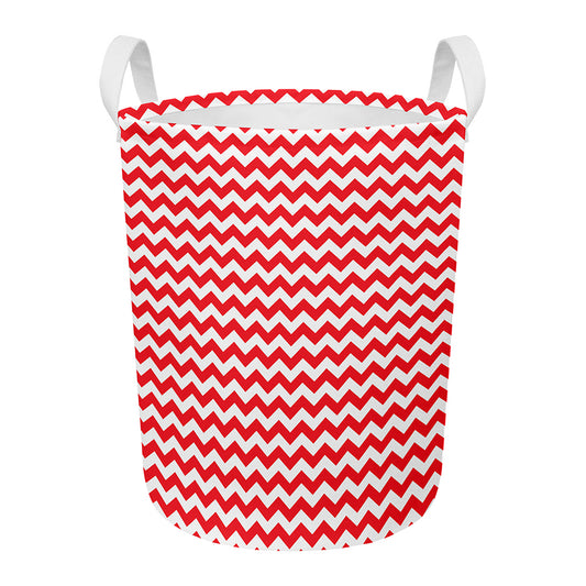 Red And White Chevron Pattern Print Round Laundry Basket