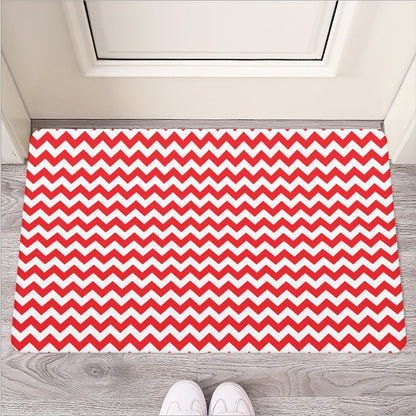 Red And White Chevron Pattern Print Rubber Doormat
