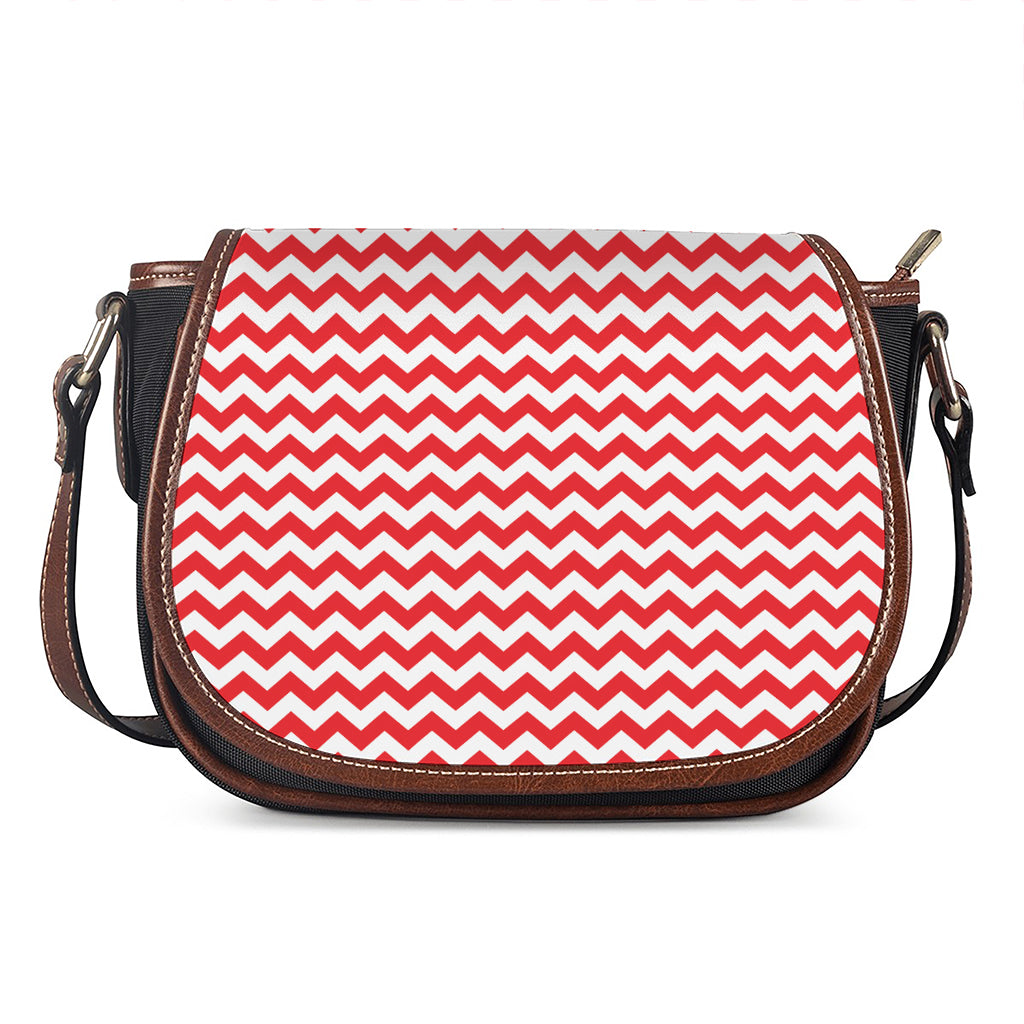 Red And White Chevron Pattern Print Saddle Bag