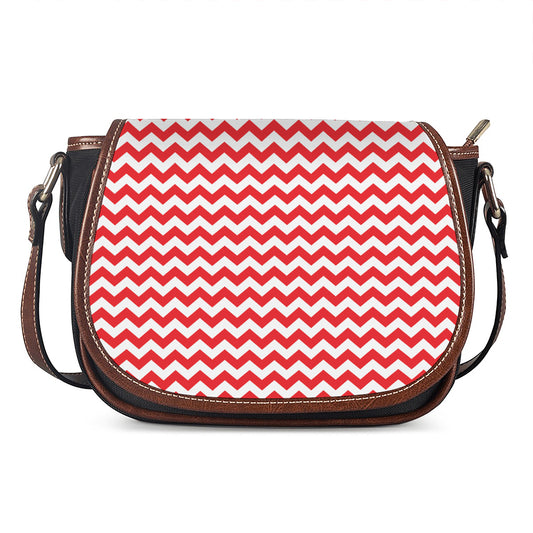 Red And White Chevron Pattern Print Saddle Bag