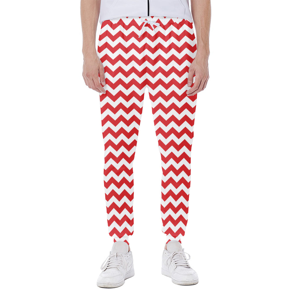 Red And White Chevron Pattern Print Scuba Joggers