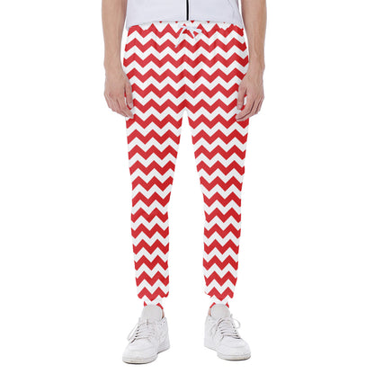 Red And White Chevron Pattern Print Scuba Joggers