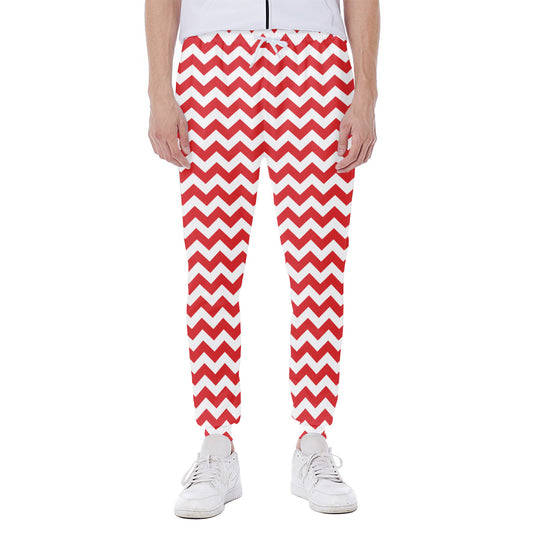 Red And White Chevron Pattern Print Scuba Joggers