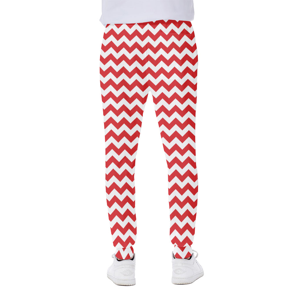 Red And White Chevron Pattern Print Scuba Joggers