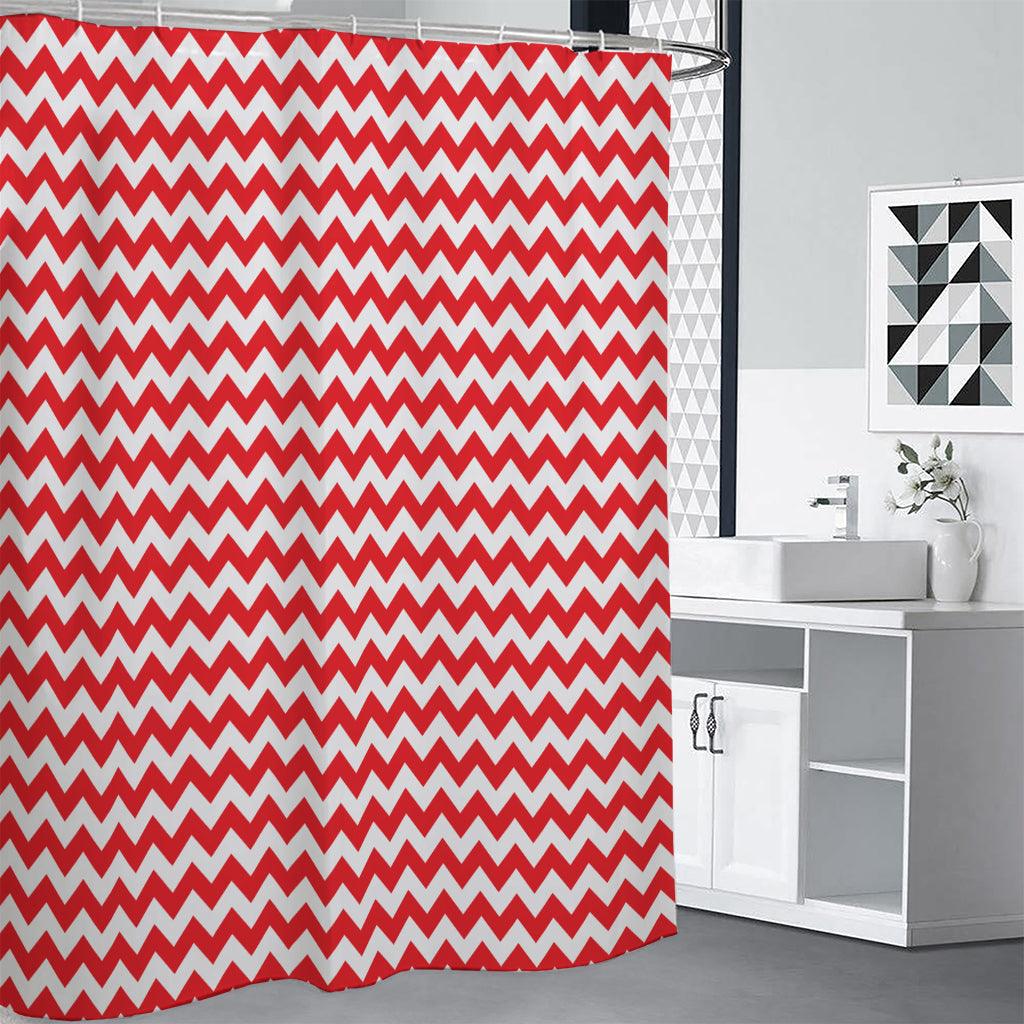 Red And White Chevron Pattern Print Shower Curtain