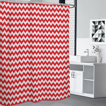 Red And White Chevron Pattern Print Shower Curtain