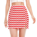 Red And White Chevron Pattern Print Side Slit Mini Skirt