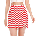 Red And White Chevron Pattern Print Side Slit Mini Skirt